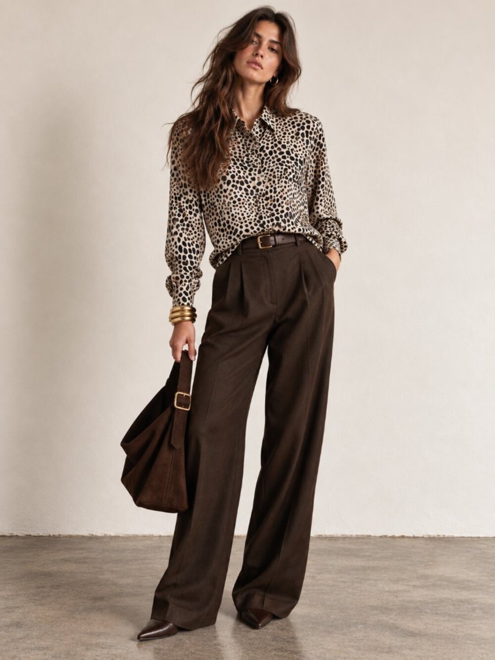 Vintage Silk Leopard Print Blouse - Beige and Black